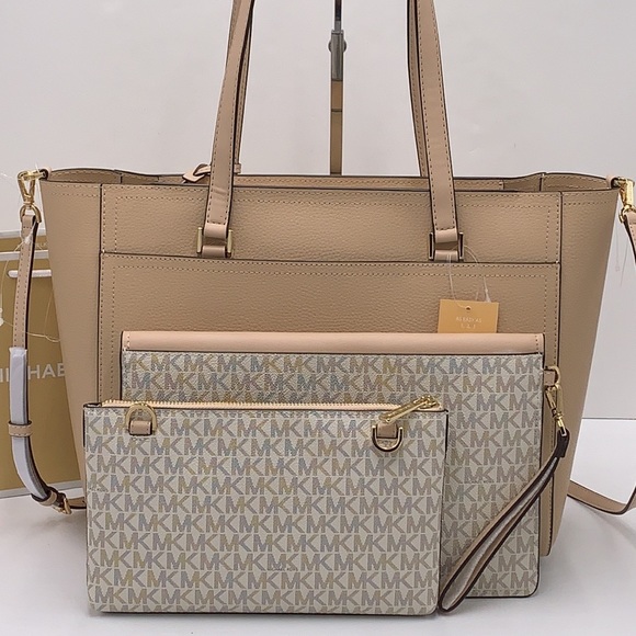 Michael Kors Maisie Large Pebbled Leather 3-in-1 Tote Bag Buff Signature Multi - Picture 2 of 16